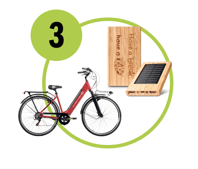 e-bike e powerbank brandizzati Kitkat con numero 3