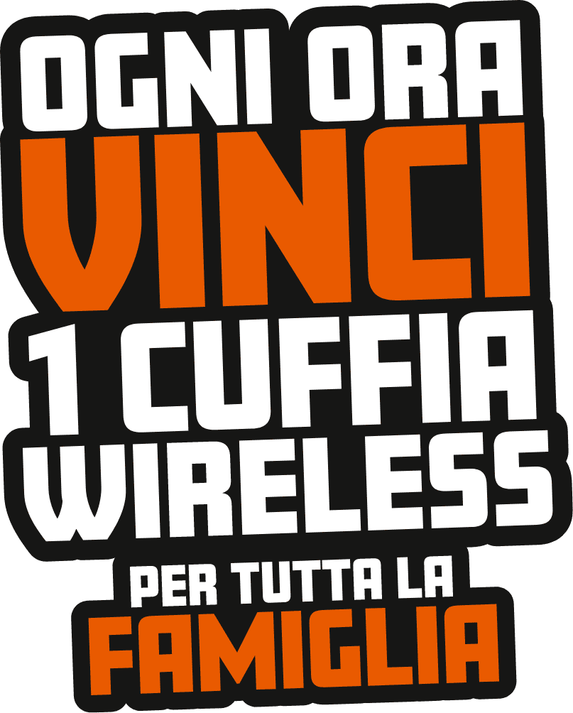 Testo 'Ogni ora vinci 1 cuffia wireless per tutta la famiglia' su sfondo verde