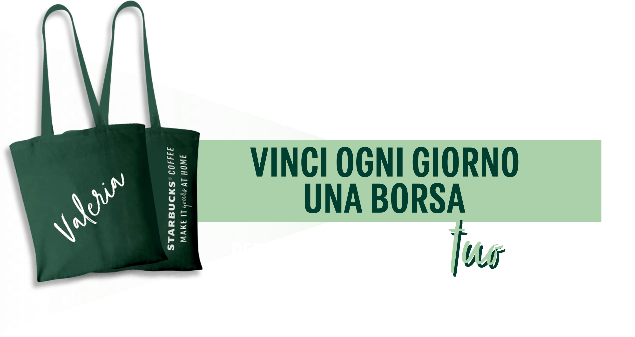 borsa starbucks grande sulla parte sinistra, testo sulla parte destra